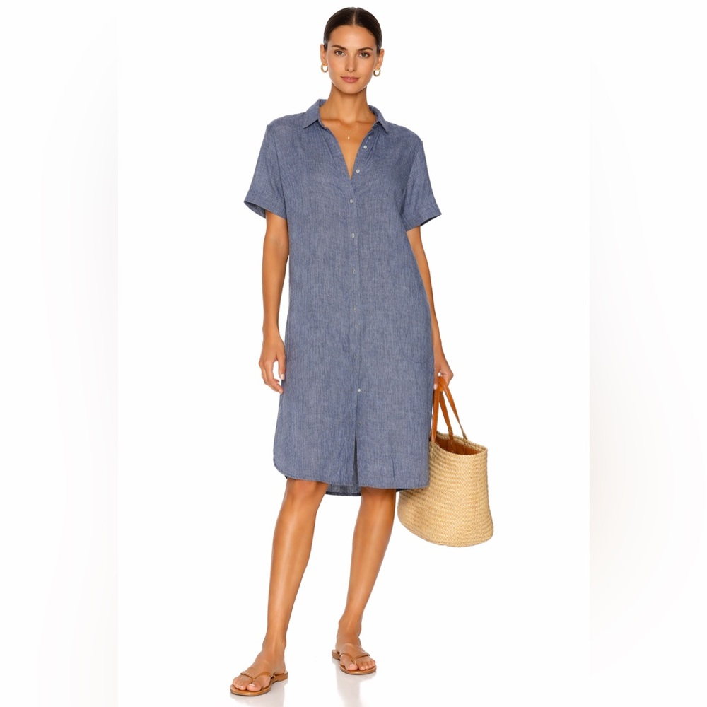 BCBG Linen Shirt Dress Blue | Minimalist Resort Midi Tunic
